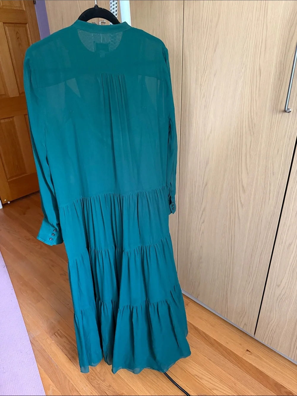 J. Crew Collection 100% Silk Green Long-Sleeve Tiered Maxi Dress